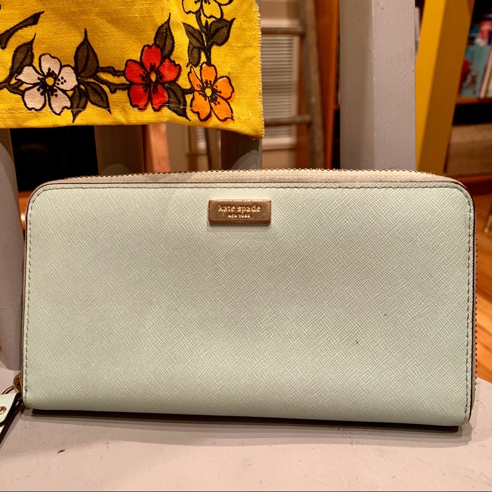 Kate Spade large wallet in robin egg blue color